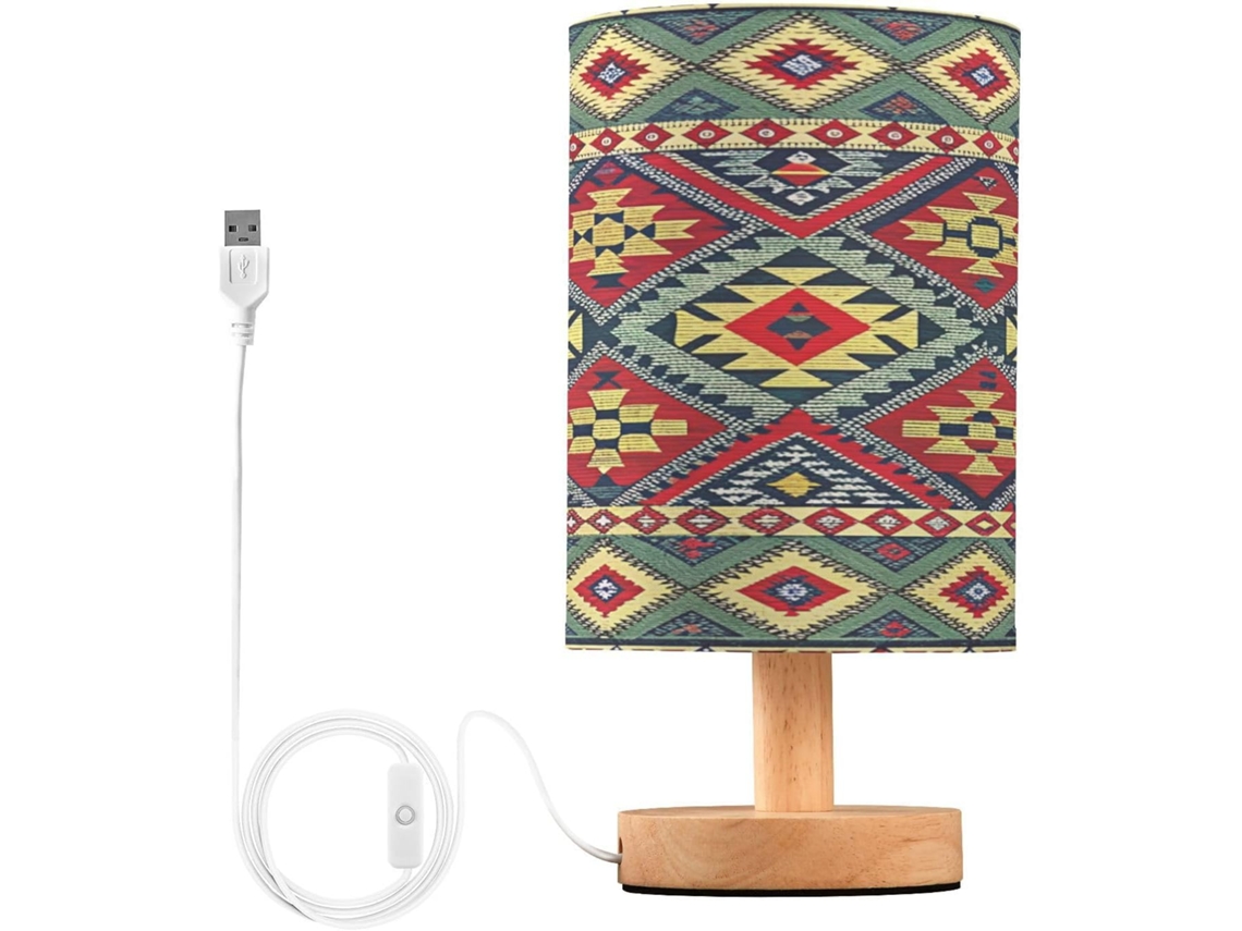 Abajur De Cabeceira Com Estampa Étnica Para Quarto, Portas De Carregegamento Usb C, Luminária De Mesa Cabeceira, Luminária
