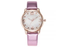 Relógio de Pulso Feminino de Cinta Pu Estilo Simples com Movimento de Quartzo Rosa