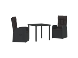 Conjunto 3 De Jantar De Jardim Com Com Almofadas Vidaxl Preto Rattan Poliéster