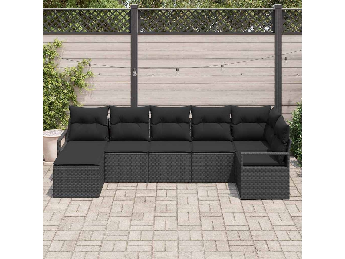 Vidaxl Conjunto De Sofás 7 Unid. Preto Vime Pe