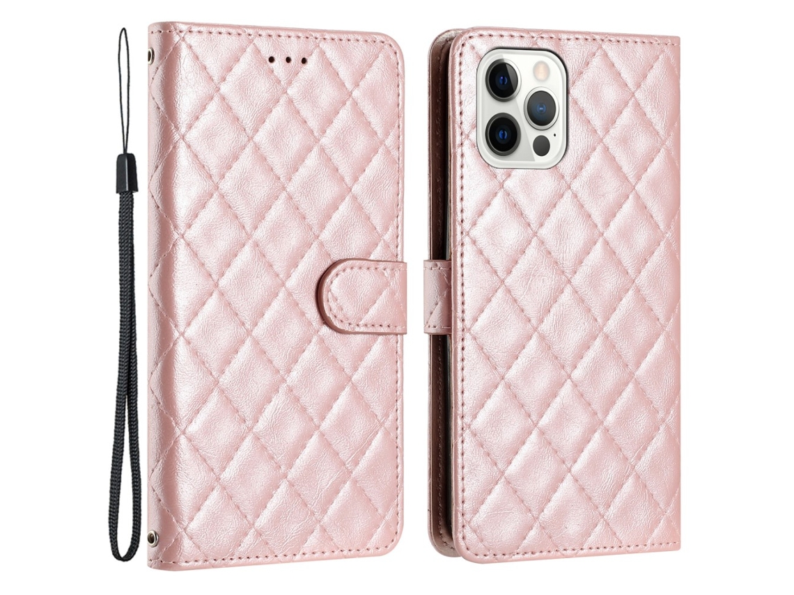 Capa Em Couro Pu, Para Apple Iphone 16pro Max - Cor Ouro Rosa