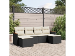 Vidaxl 6 Pcs Conjunto Sofás De Jardim C/ Almofadões Vime Pe Preto