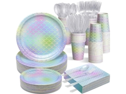 Conjunto de Utensílios Descartáveis de Sereia 336 Peças S/MARCA