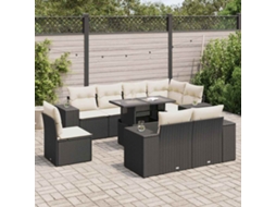 Vidaxl 9 Pcs Conjunto de Sofás P/ Jardim C/ Almofadões Vime Pe Preto