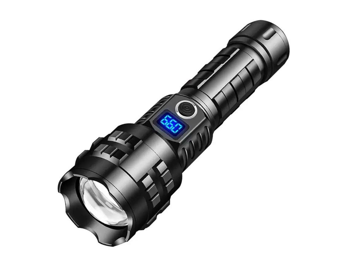 A lanterna mais brilhante do mundo, 200.000 lúmens, display de carregamento, melhor holofote LED recarregável (preto)