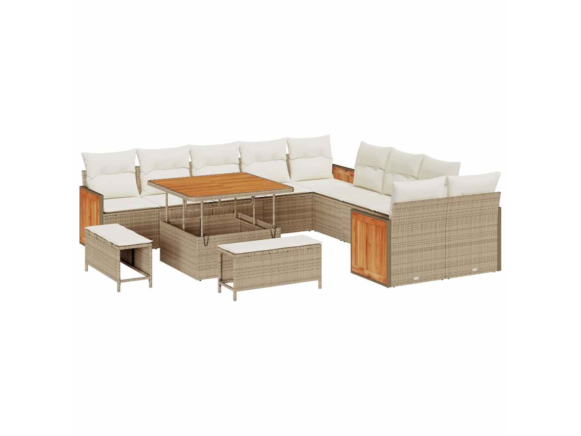 Maison Exclusive - Conjunto De Sofá De Jardim 17 Pcs Bege E Creme Vime Pe