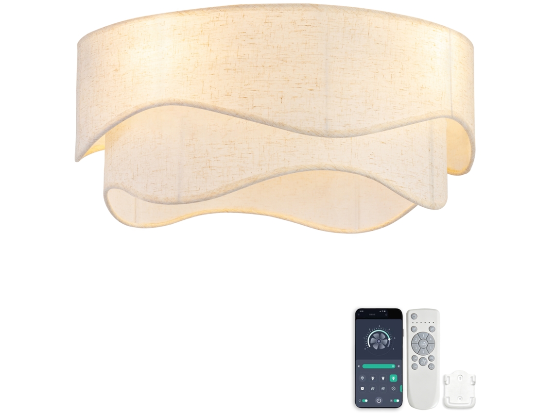 Ventilador De Teto Moderno 19 Polegadas Com Pás Abs, Controlo Por Aplicação E Comando, Seis Velocidades Reversíveis