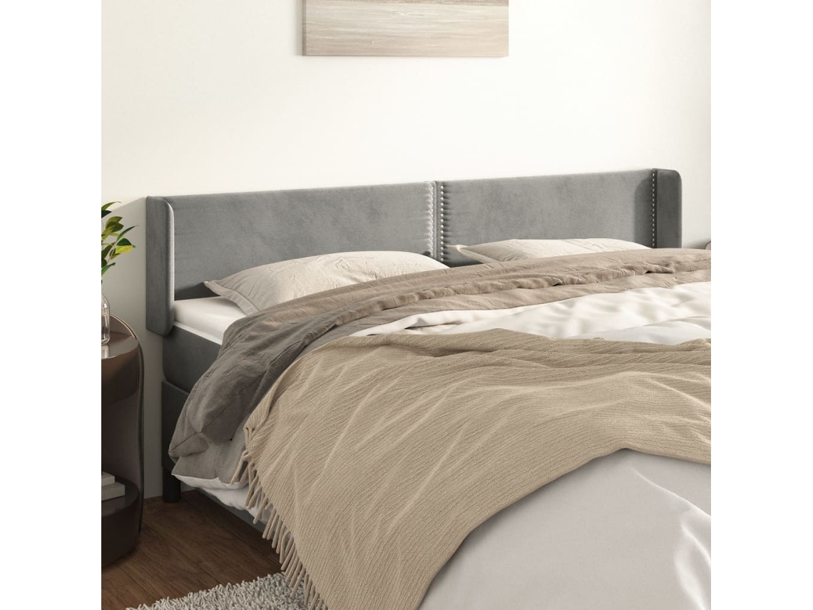 Vidaxl Cabeceira De Cama C/ Abas Veludo 203x16x78/88 Cm Cinzento-claro