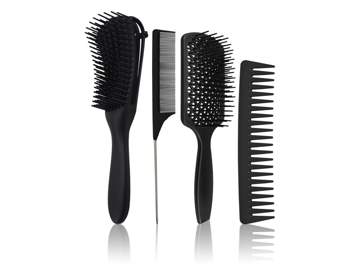 2026 4pcs Set de Peines Profesionales para Peinar Desenredar Cabello Húmedo Y Seco para Mujer Negro