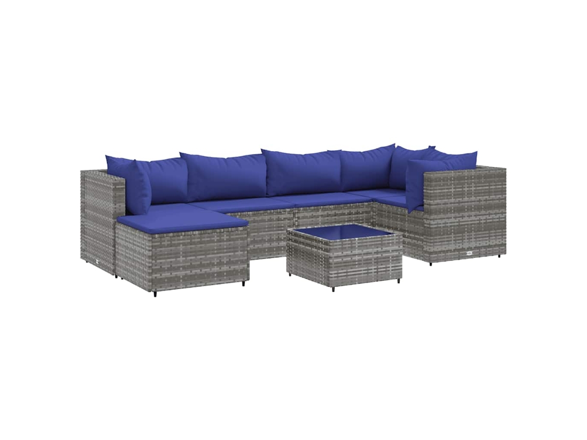 Conjunto de 7 Lounge de Jardim com Almofadões Vime Pe Cinzento MAISON EXCLUSIVE