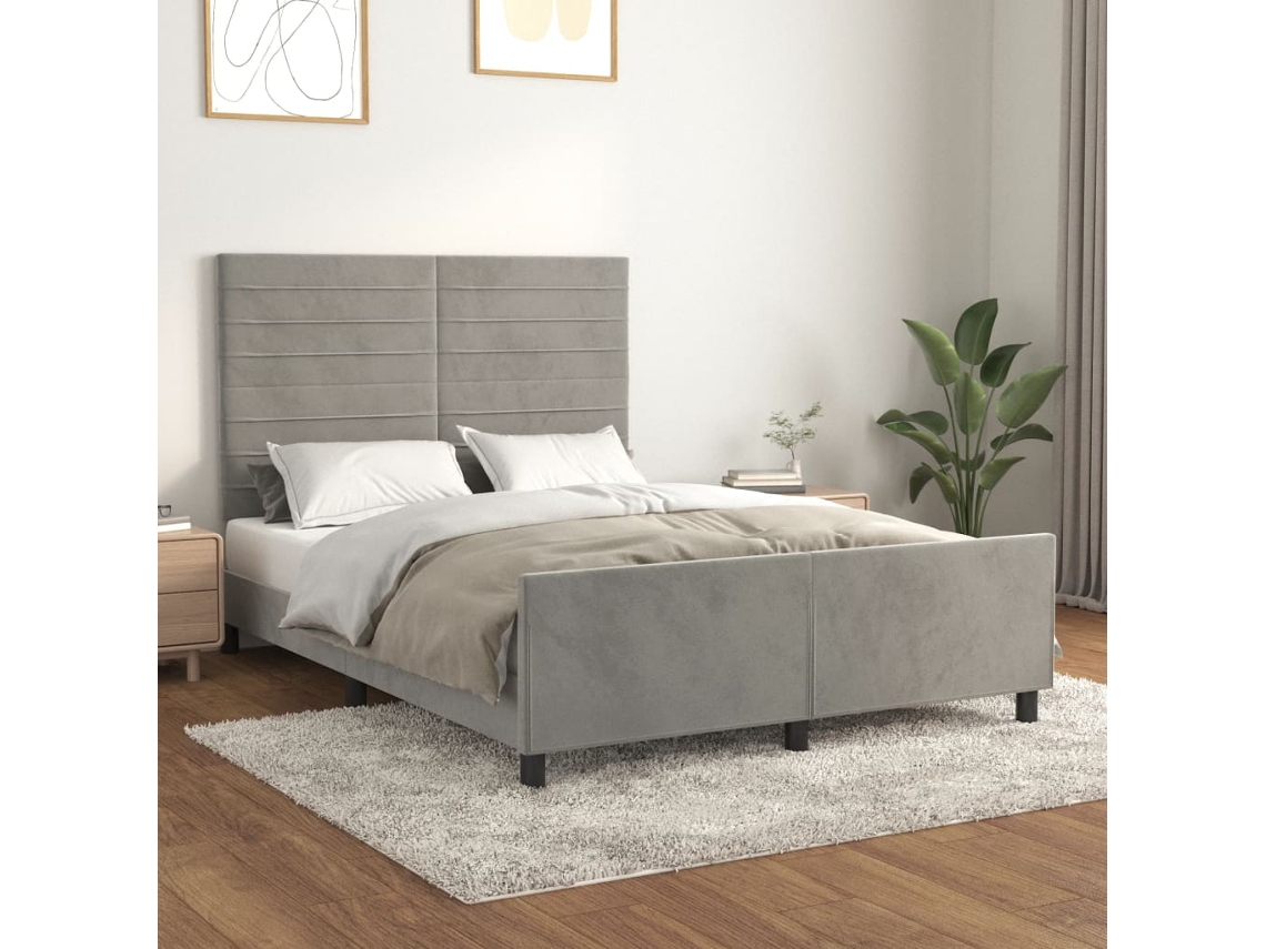 Estrutura De Cama Sem Colchão 140x190 Cm Veludo Cinzento-claro