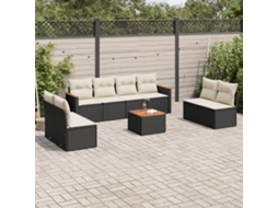 Vidaxl 9 Pcs Conjunto De Sofás P/ Jardim C/ Almofadões Vime Pe Preto