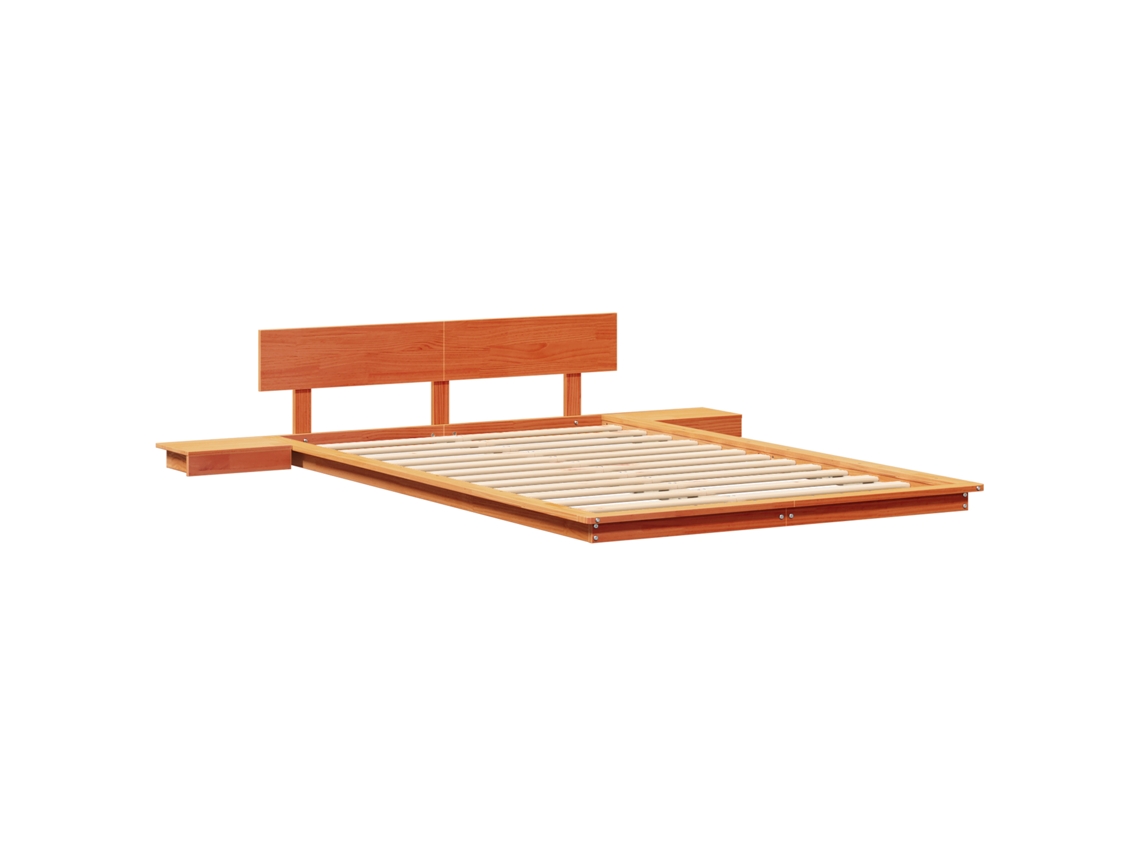 Conjunto 1 Estrutura Da Cama Vidaxl Castanho Madeira De Pinho Maciça (135 X 190 Cm)
