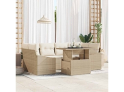 Vidaxl Conjunto De Sofá De Jardim 7 Unid. Bege E Creme Vime Pe