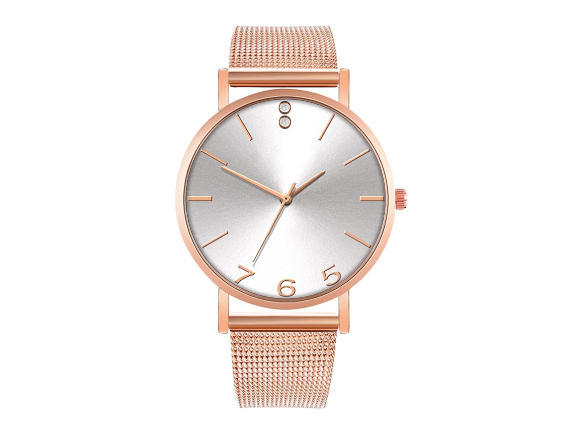 Reloj De Cuarzo De Pareja Con Correa De Malla Fashion Estilo Casual Simple (blanco Oro Rosa)