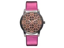 Relógio de Pulso Feminino de Quartzo com Cinta Pu e Strass Cor Rosa Vermelha