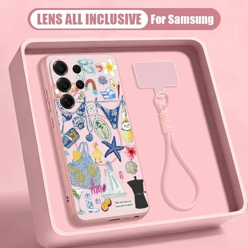 Capa De Celular Com Pulseira Magnética (rosa) Com Estampa De Tartaruga Para Galaxy S23