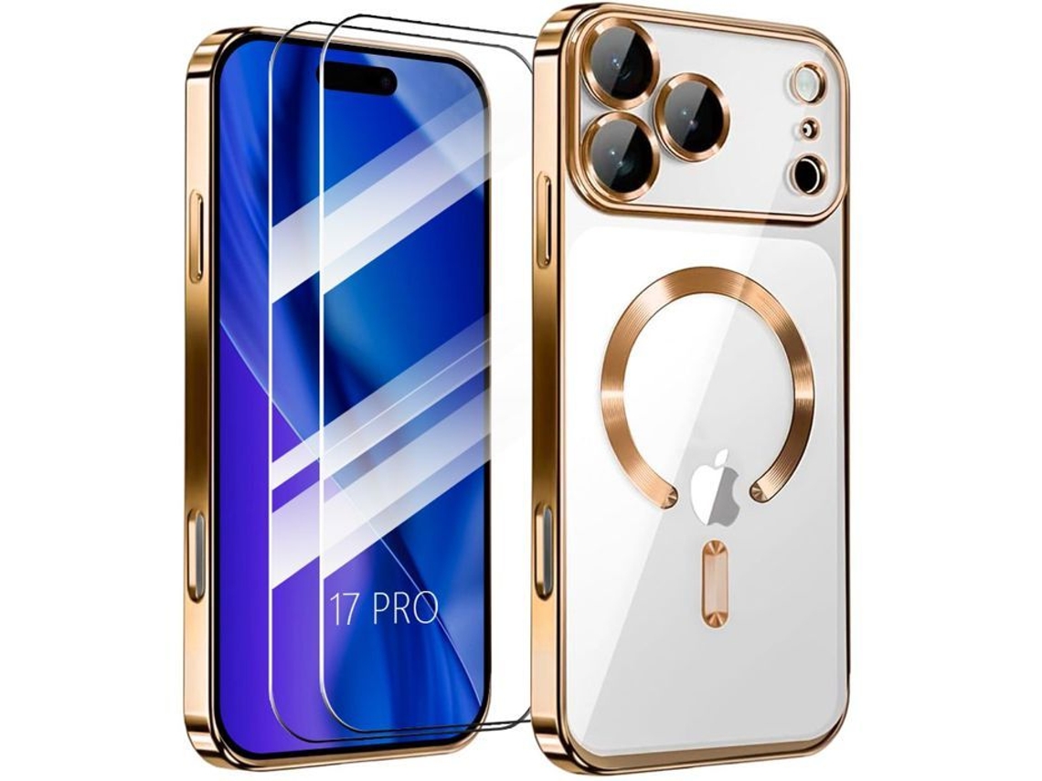 Capa Protetora - Booling - Iphone 17 Pro - Círculo Magnético Dourado - 2 Películas De Vidro Temperado - Resistente A Impactos