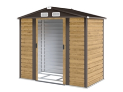 Galpão Metálico Jardim 213x120x166/194 Cm com base reforçada, portas deslizantes, ventilação, carvalho | S/MARCA