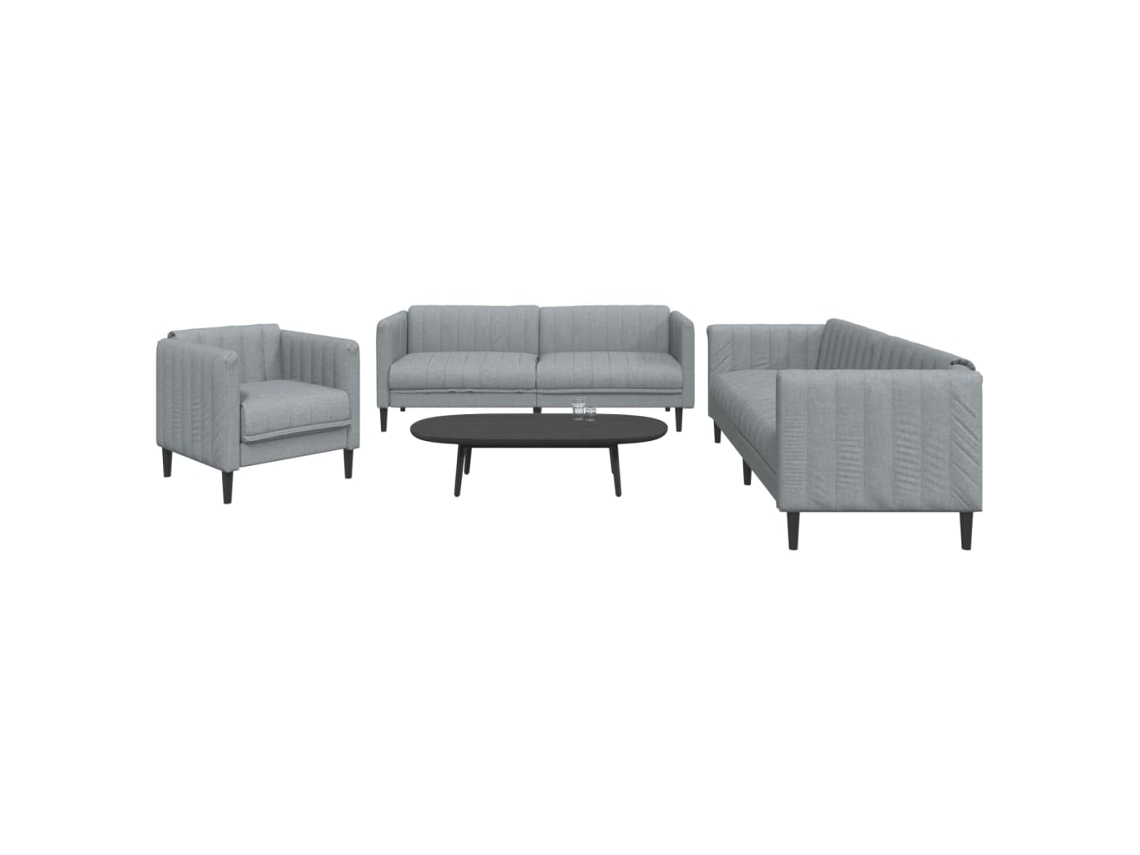 Vidaxl 3 Pcs Conjunto De Sofás Tecido Cinzento-claro