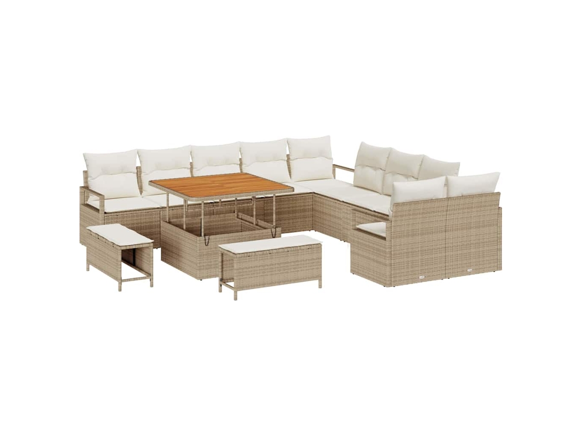 Conjunto 13 Conjunto De Móveis Para Exterior Vidaxl Bege Vime Pe (100 X 100 X 71 Cm)
