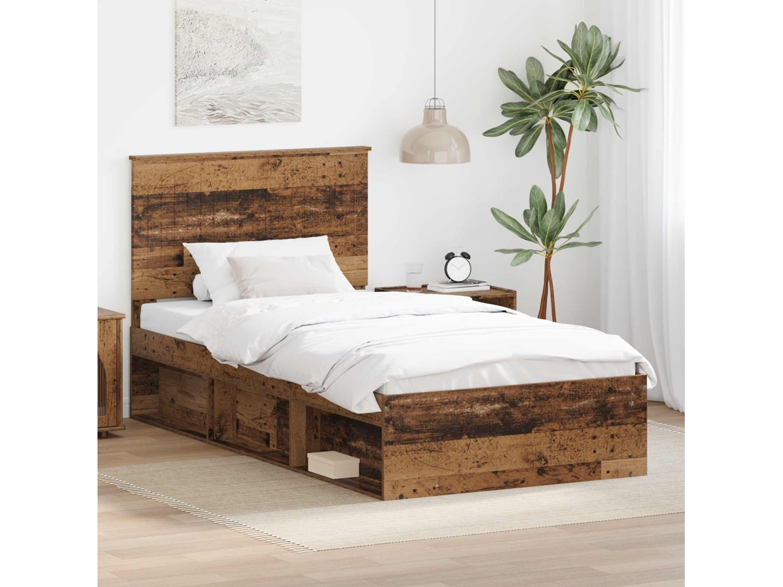 Vidaxl Estrutura da Cama com Cabeceira Madeira Antiga 100 X 200 Cm