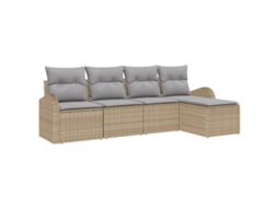 Conjunto 5 Sofá De Jardim Vidaxl Bege Vime Pe (124 X 62 X 85 Cm)