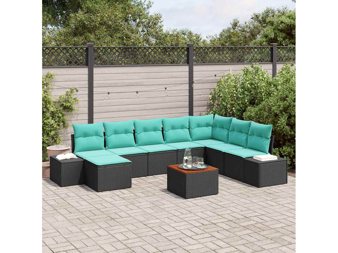 Vidaxl Conjunto De Sofá De Jardim 9 Unid. Preto E Turquesa