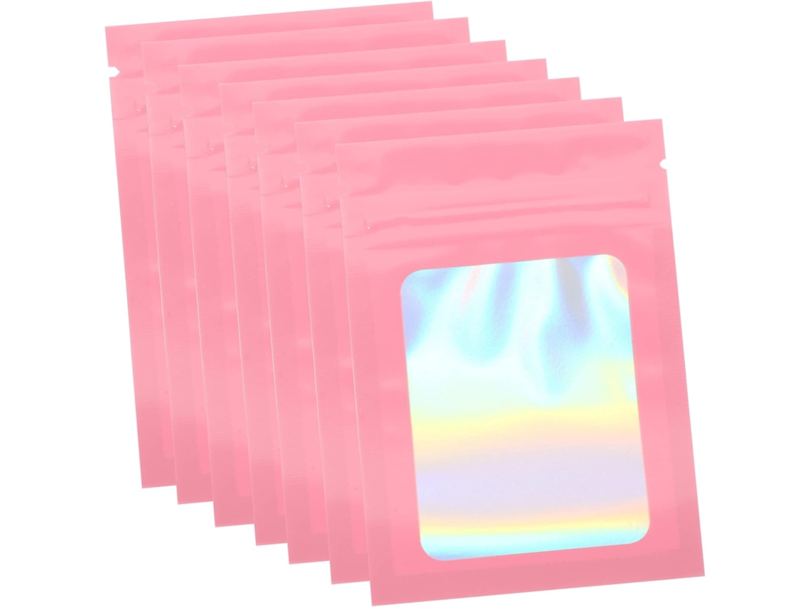 100 Unidades de Saquinhos Transparentes para Guardar Comprimidos, Mini Organizadores de Bolinhas, com Fecho Hermético, Cor Rosa BRILVIBERA