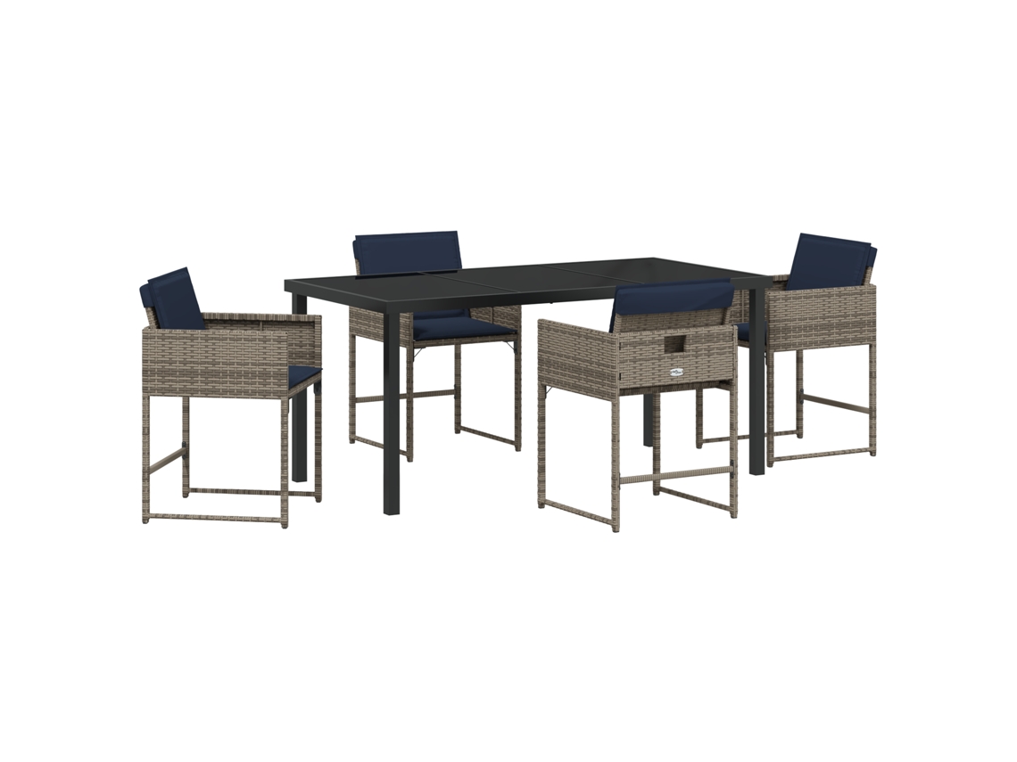 Conjunto 5 De Jantar De Jardim Com Almofadas Vidaxl Cinzas De Rattan Poliéster