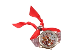 Relógio de Pulsera Feminino de Quartzo com Bracelete de Tecido e Strass (vermelho)