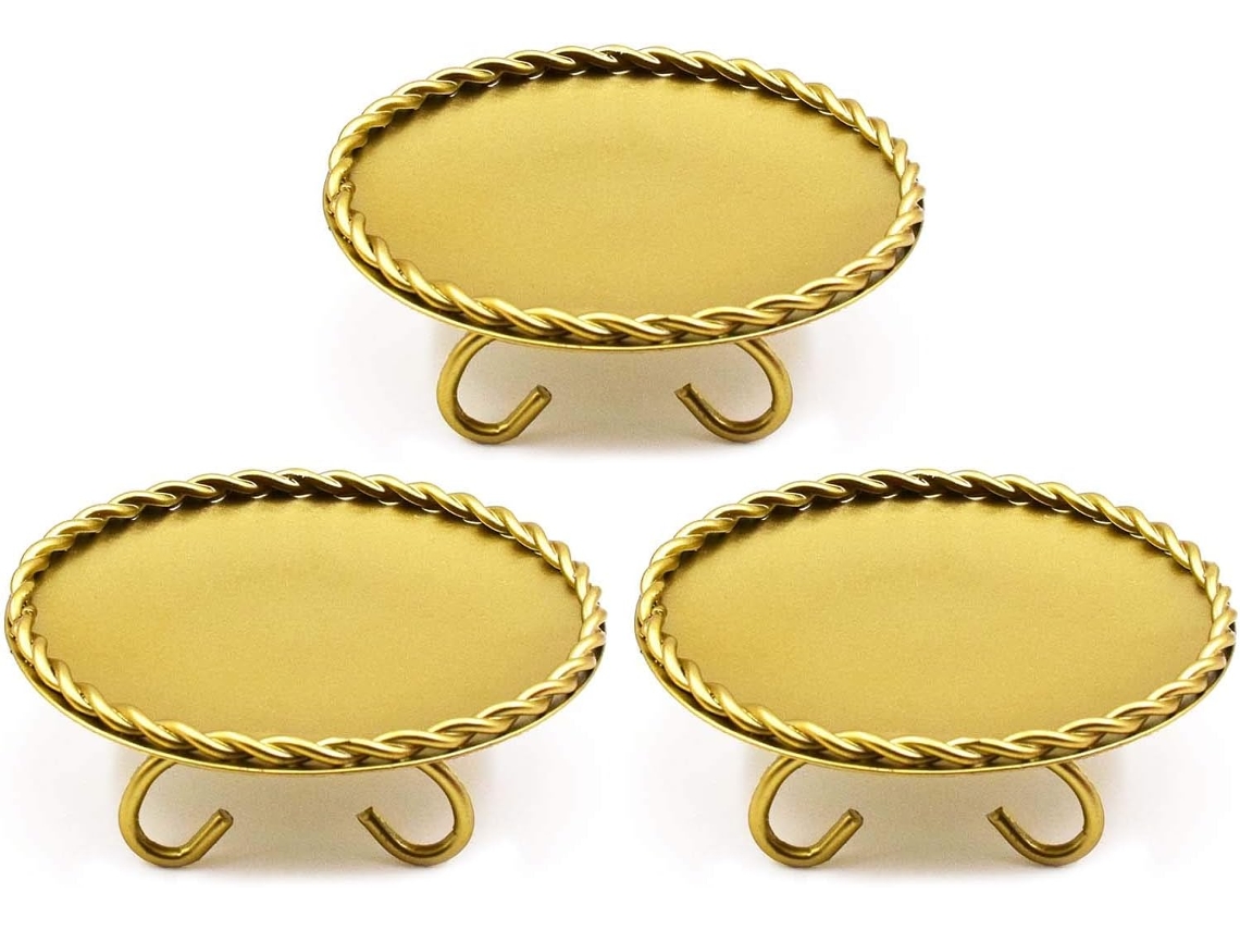 3 Porta-velas em metal dourado