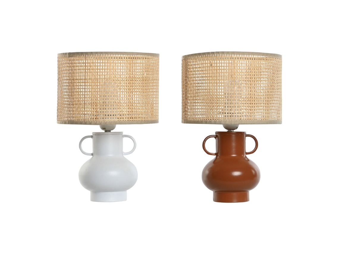 Lâmpada de mesa HOME ESPRIT Branco Natural Terracota Metal Bambu 50 W 220 V 22 x 22 x 33 cm (2 Unidades)