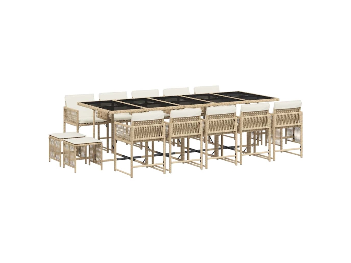 Conjunto de Jantar 15 Pcs para Jardim com Almofadões Vime Pe Bege MAISON EXCLUSIVE (15 pcs)