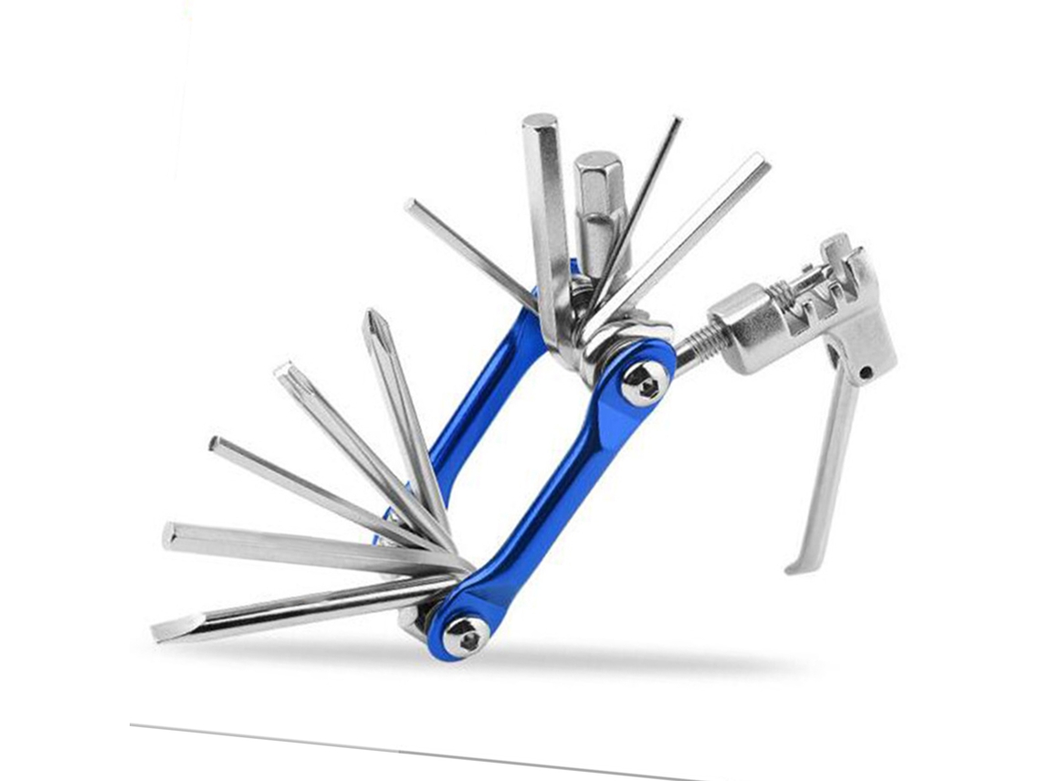 Ferramenta Multifuncional Para Bicicleta 11 Em 1 Com Quebra Corrente Chave De Hexagonal Chave De Fenda Philips Aço 45 Azul