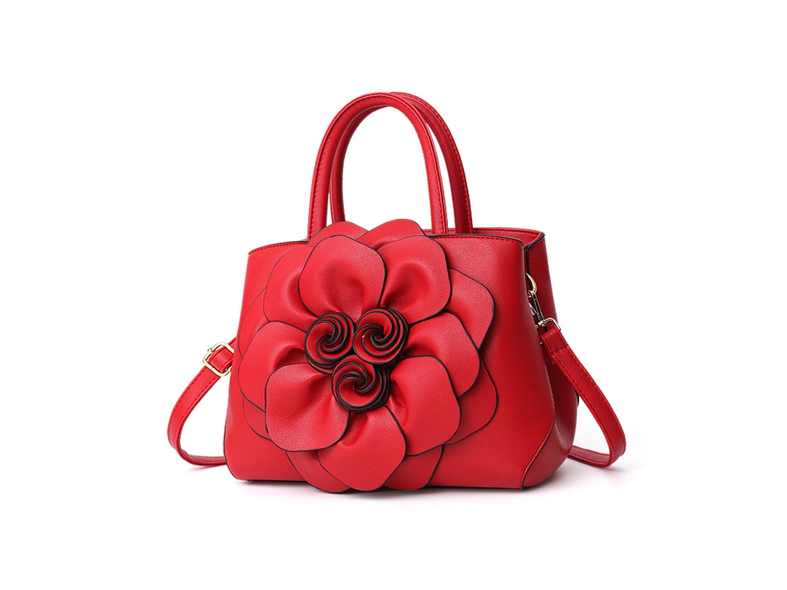 Bolsa Feminina de Couro Pu Estilo 2026 com Estampa Floral, Modelo de Mão Ou Ombro. estilo Vermelho 1 YUNZII