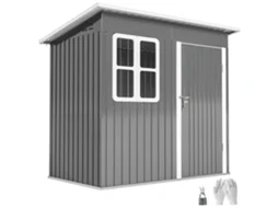 Casinha De Jardim Com Janela E Porta Com Fechadura, Ideal Para Jardim Ou Terraço, Em Aço, Com Dimensões De 221x 133 X 190 Cm, Na Cor Cinza.