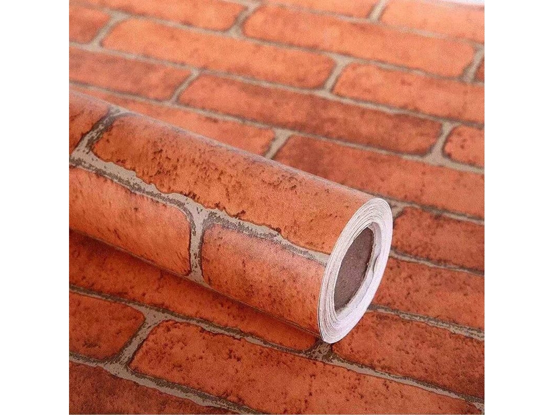 Papel De Parede Autoadhesivo Ladrillo Rojo 45cmx10m Fácil Instalación Sin Residuo Impermeable
