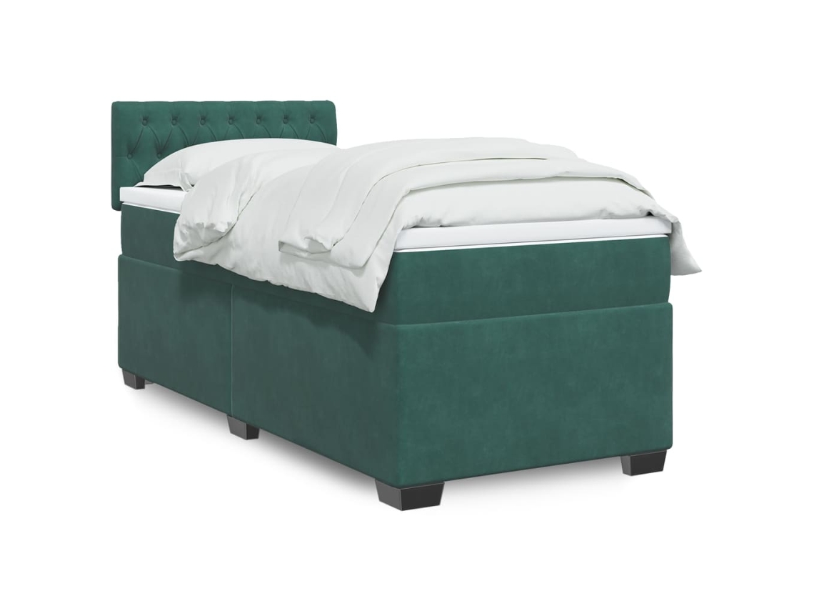 Cama Com Molas/colchão 90x200 Cm Veludo Verde-escuro