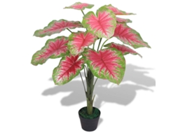 Vidaxl Planta Caládio Artificial Com Vaso 85 Cm Verde E Vermelho
