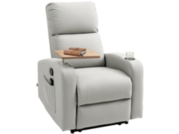 Poltrona de Massagem Cinza Relax Elétrica com 4 Modos, Reclinação 145°, Mesa e Bolsos Laterais