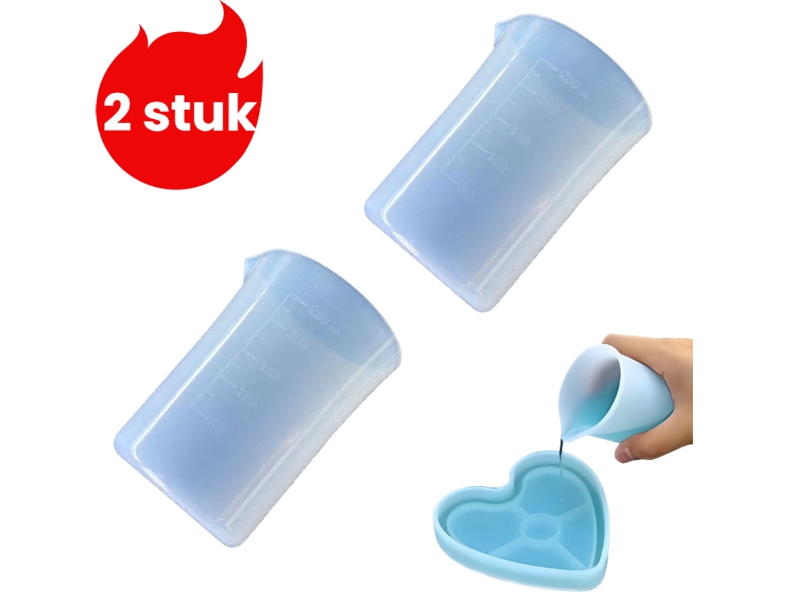 Conjunto De 2 Copos Medidores De Silicone De 250 Ml - Ferramenta Diy - Copo Medidor Com Escala - Branco