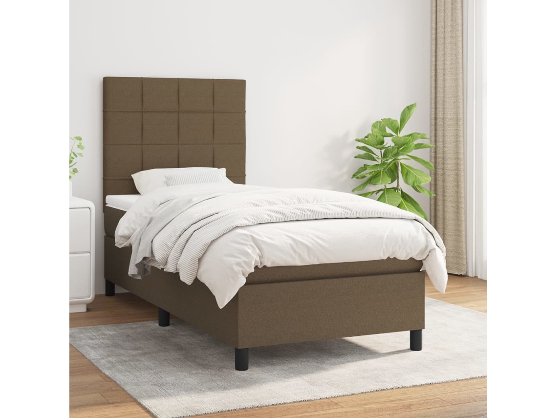 Vidaxl Cama com Molas/colchão 100x200 Cm Tecido Castanho escuro