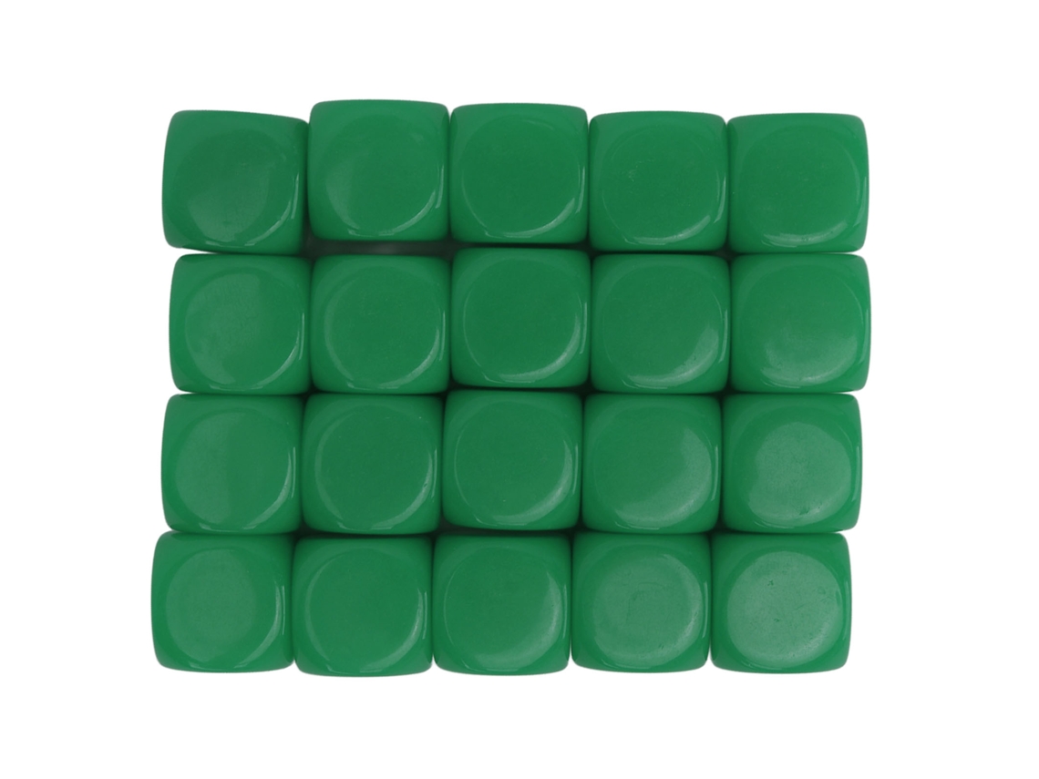 Business 20 Dados em Plástico com Cantos Arredondados 16mm em Branco para Brincadeiras e Ensino Verde