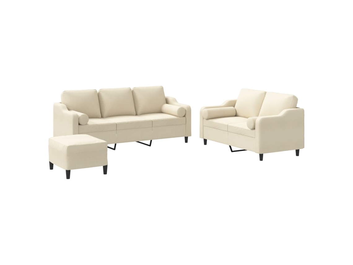 Conjunto de 3 Sofás com Almofadas Tecido Cor Creme MAISON EXCLUSIVE