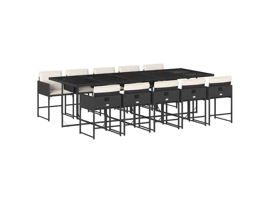 Conjunto de 11 Jantar para Jardim com Almofadões Vime Pe Preto MAISON EXCLUSIVE