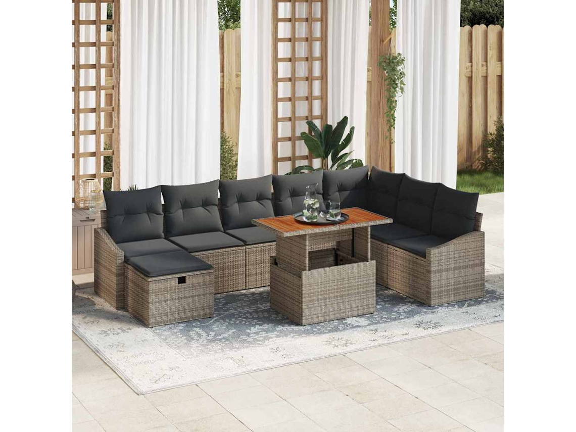Vidaxl Conjunto De Sofá De Jardim 9 Unid. Cinzeto Vime Pe