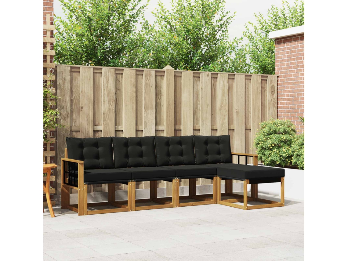 Vidaxl Conjunto De Sofás Para Exterior 5 Pcs Natural E Preto