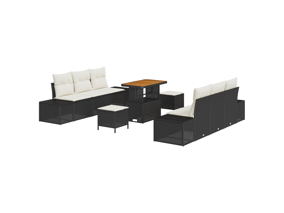 Conjunto 9 Conjunto De Sofá De Jardim Vidaxl Preto Vime Pe (239 X 62 X 85 Cm)
