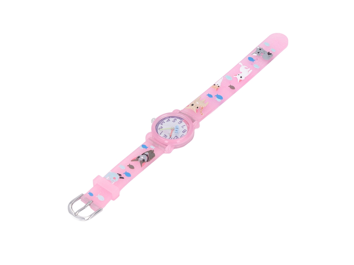 Primerox relógio para Crianças Gatinho Cartoon Fofo Pulseira Ajustável Presente para Meninos e Meninas Acima de 3 Anos Rosa